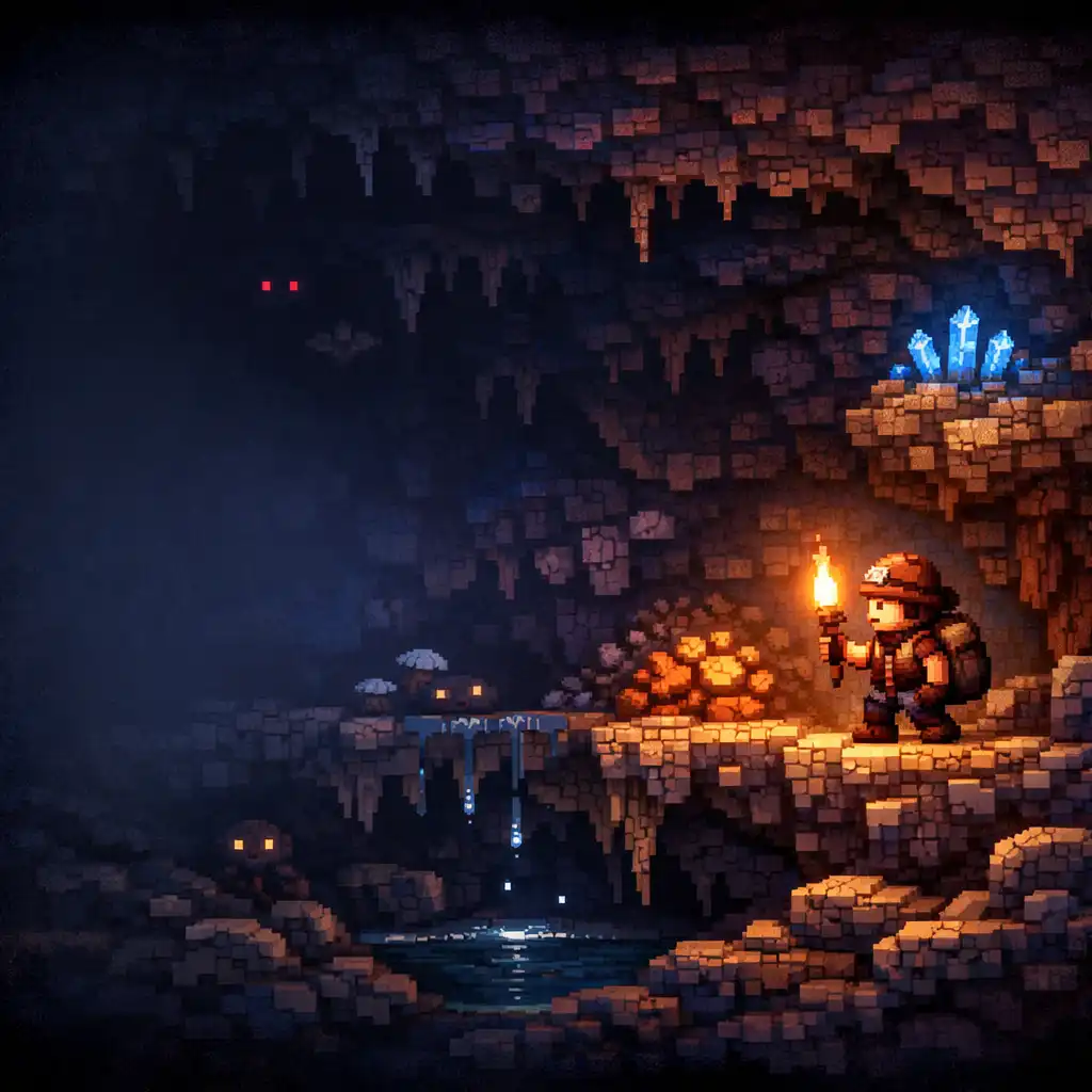 Eksploracja jaskini w Terraria