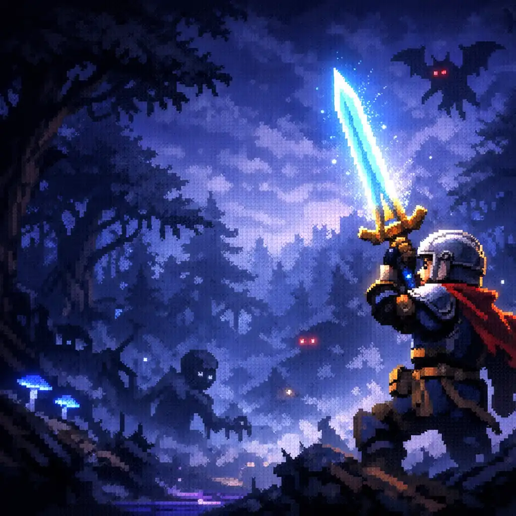 Bohater Terraria z legendarną bronią